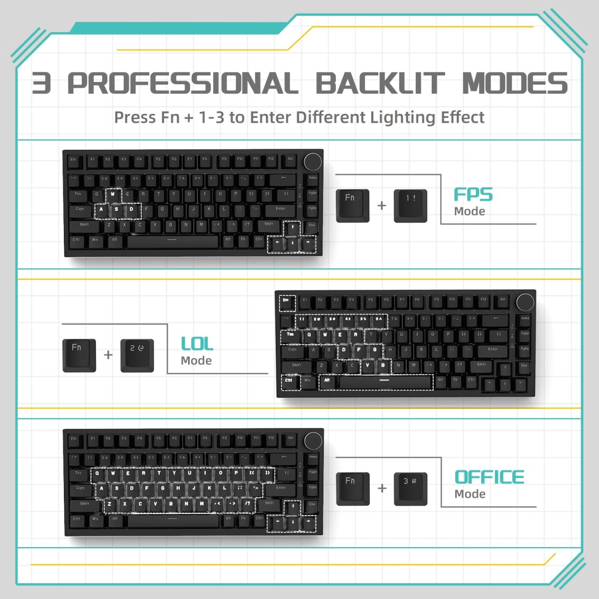 AK820 Red switch white backlit-black - Image 2