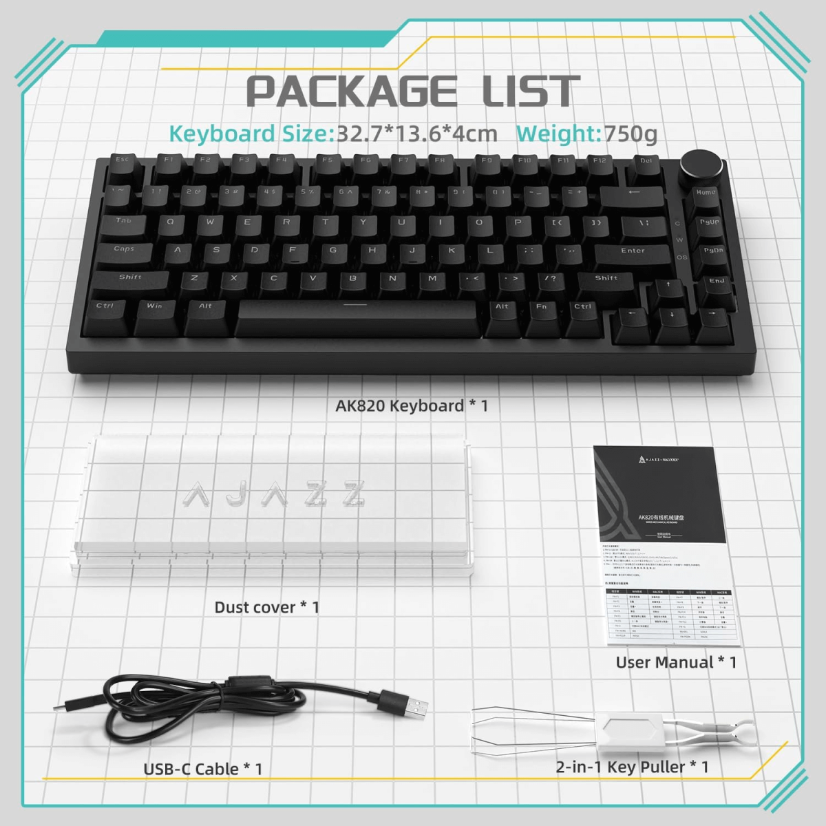 AK820 Red switch white backlit-black - Image 3