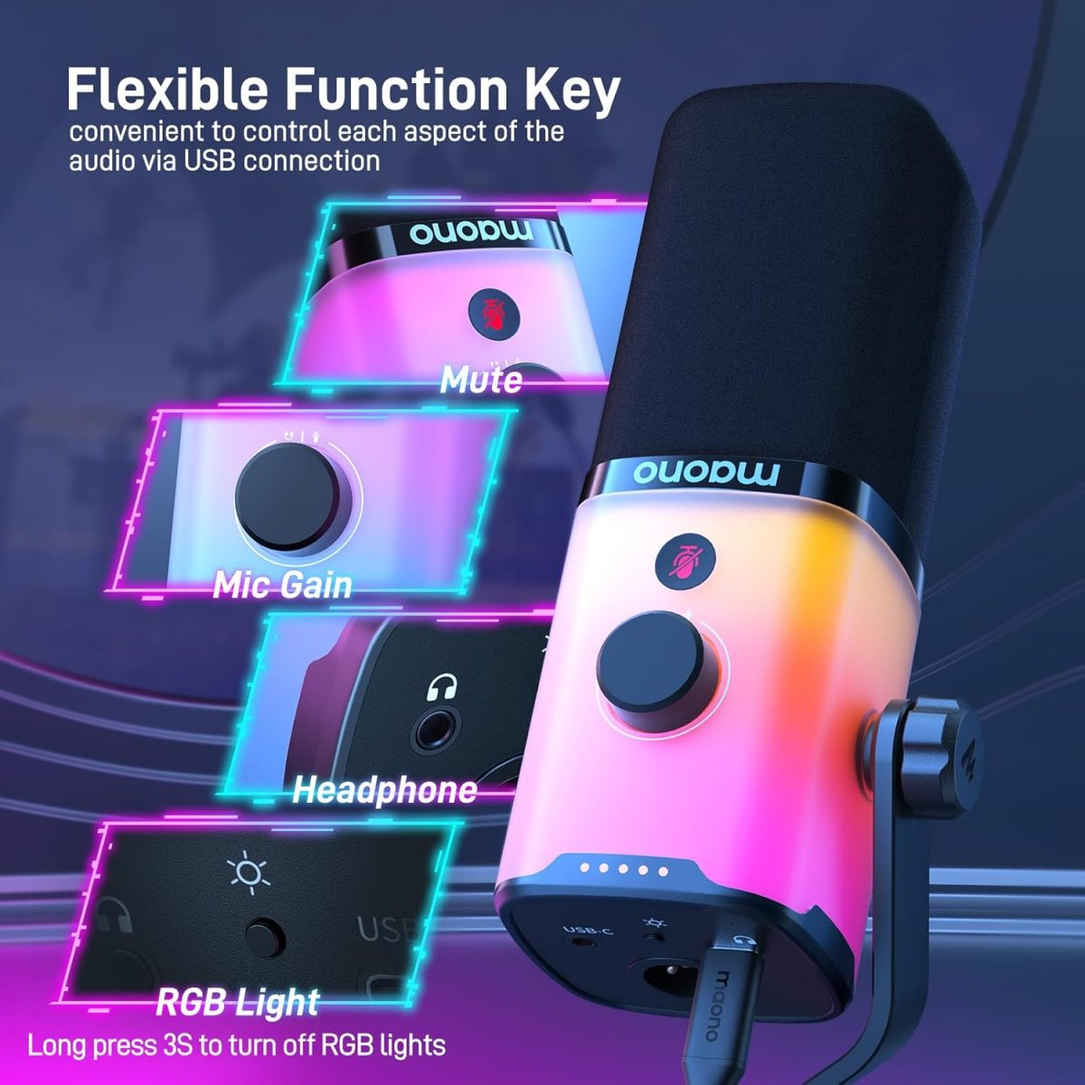 Maono PD100X RGB Mic Set With Boom Arm - Image 5