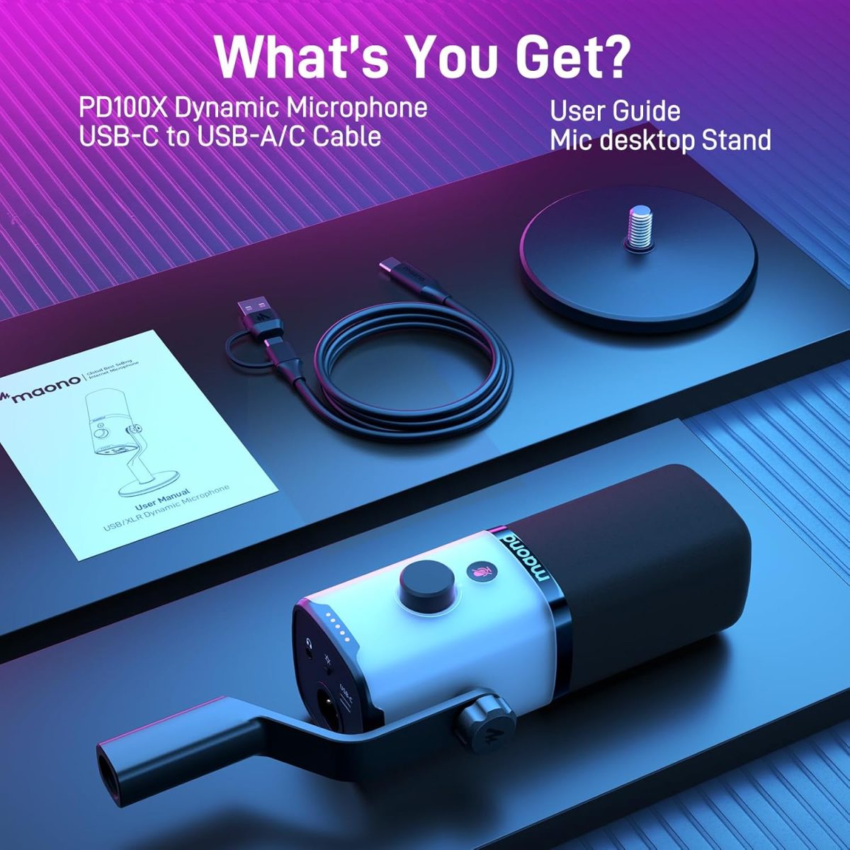 Maono PD100X RGB Mic Set With Boom Arm - Image 3